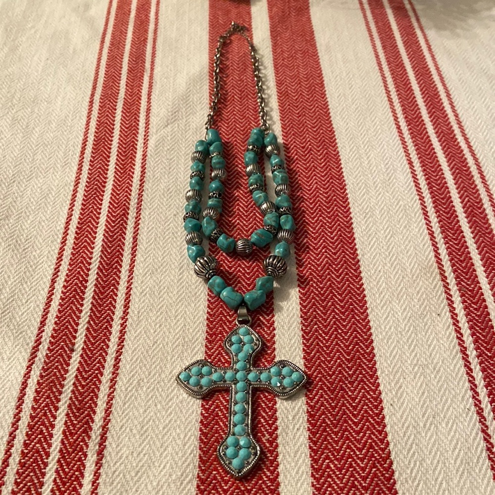 Turquoise and Cross Necklace